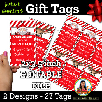 Preview of Editable Santa Gift Tags Christmas Hang Tags for Teachers, Staff, Faculty