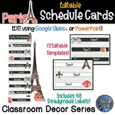 Editable Schedule Cards - Paris Theme Classroom Decor