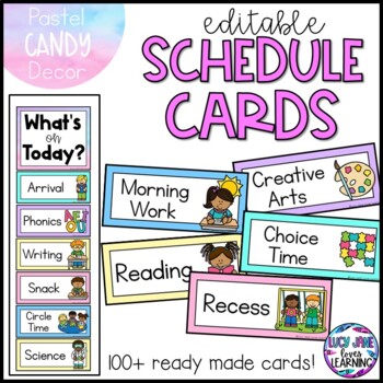 Preview of Editable Schedule Cards | Visual Timetable | Daily Schedule Cards | Pastel Decor
