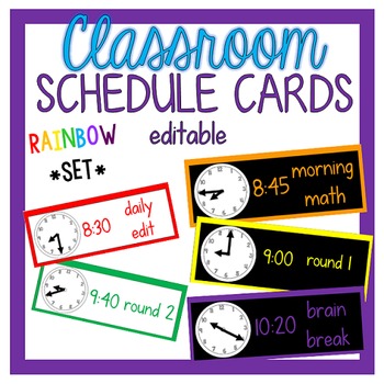 Preview of Editable Schedule Cards - White/Black Rainbow Set