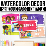 Editable Schedule Cards with Clipart Watercolor Classroom Decor
