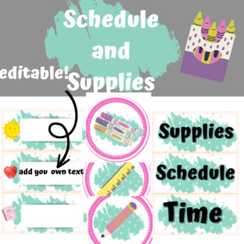 Preview of Editable Schedule and Supplies- BLUE