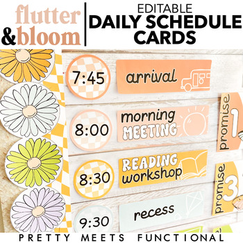 Preview of Editable Schedule and Time Cards with Doodle Pictures in Groov Retro Decor Theme
