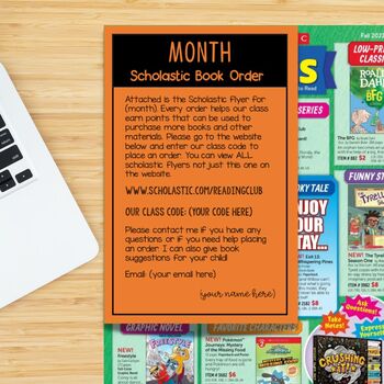 Preview of Editable Scholastic Book Club Flyer Order Letter to Parents