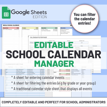 Preview of Editable School Calendar Manager | 2023/24 | Academic Google Sheets Template