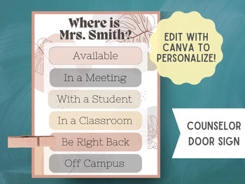 Preview of Editable School Counselor Door Sign - Office Door Sign - Counseling Printables