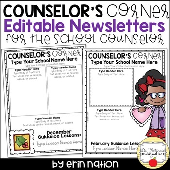 Preview of Editable School Counselor Newsletter templates