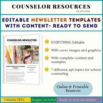 Preview of Editable School Counselor Newsletter templates w/ content_Ready to use