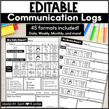 Preview of Editable Daily Weekly Monthly School & Parent Communication & Behavior Logs