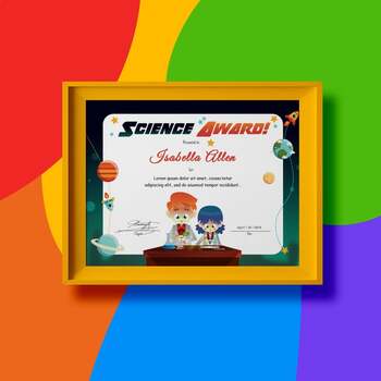 Preview of Editable School Science Certificate Award Template|Printable School Certificate