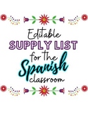 Editable School Supply List for the Spanish Classroom