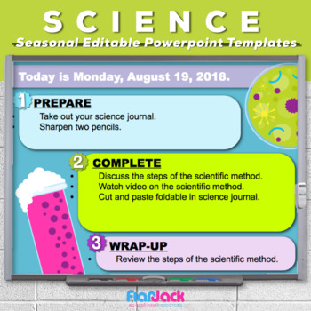 Preview of Editable Science Themed Morning Objectives Seat Work PowerPoint Templates