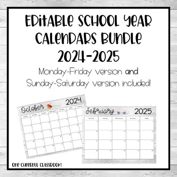 Preview of Editable School Year Calendars Bundle 2023-2024 (Yearly Updates)