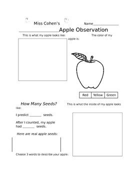 Preview of Editable Science Apple Observation Worksheet