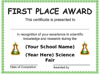 Preview of Editable Science Fair Certificates