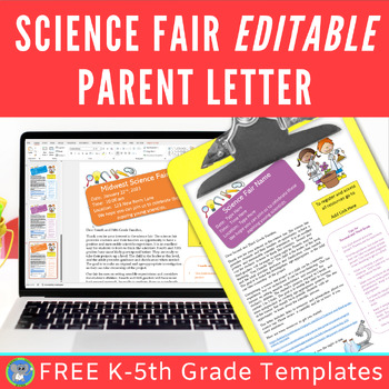 Preview of Editable Science Fair Parent Letter Template | FREEBIE | Tips and Planning