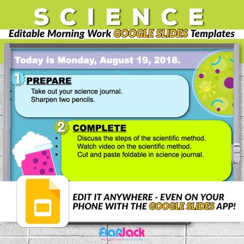 Preview of Editable Science Morning Work GOOGLE SLIDES Templates