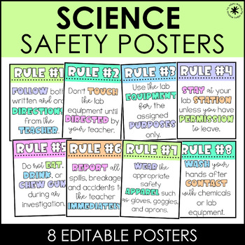 Preview of Editable Science Safety Posters- PASTEL RAINBOW