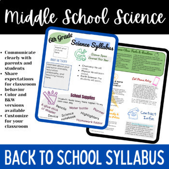 Preview of Editable Science Syllabus Template for Middle School Science 