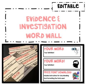 Preview of Editable Science Word Wall : Evidence & Investigation