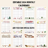 Editable 2024 Monthly Calendars