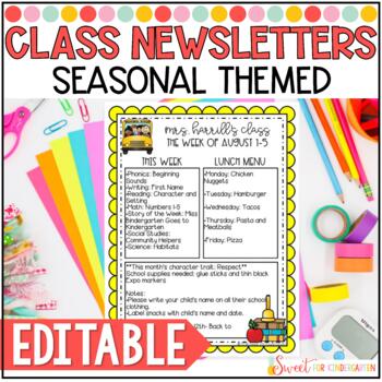 Preview of Editable Seasonal Classroom Newsletter Templates | Adobe or PowerPoint