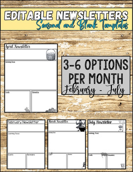 Preview of Editable Seasonal Newsletter Templates Feb-July