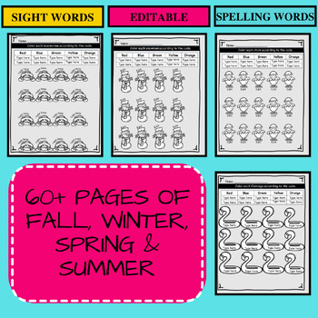 Preview of Editable Seasonal Sight Word Worksheets
