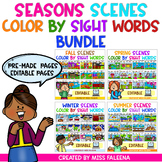 Editable Seasons Scenes Color by Code Sight Words Growing Bundle