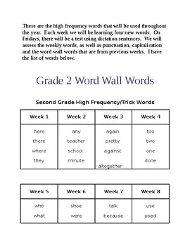 Preview of Editable Second Grade High Frequency/Trick Words &Spelling Calendar Week by Week