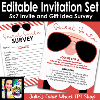 Preview of Editable Secret Santa Staff Christmas Gift Exchange Party Invitation Set in WORD