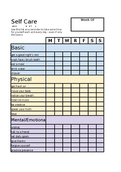 Preview of Editable Self Care Checklist