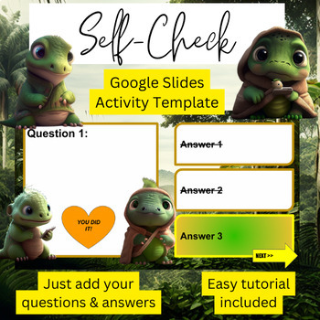 Preview of Editable Self-checking Activity Google Slides Game Template - Cute Baby Dino