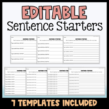 Preview of Editable Sentence Starters