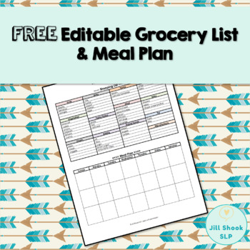 Preview of FREE Editable Shopping List and Meal Plan