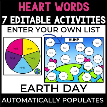 Preview of HEART WORD EDITABLE GAMES - SCIENCE OF READING - AUTOFILL EARTH DAY THEME