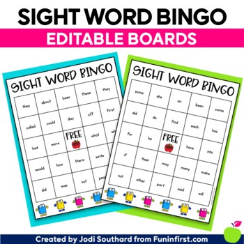 Preview of Editable Sight Word Bingo Cards