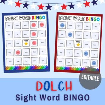 Preview of Editable Sight Word Bingo Game | DOLCH Editable Bingo Cards | LOW PREP Printable