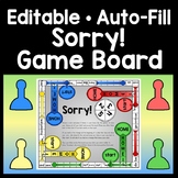 Editable Sight Word Board Game--Sorry! {Editable with Auto-Fill}