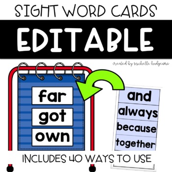 Preview of Editable Sight Word Flash Cards, Word Wall, Kindergarten Sight Word, 1st, 2nd