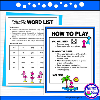 editable sight word game board flamingo fun by polliwog place tpt