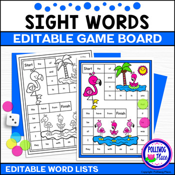 Preview of Editable Summer Sight Word Game Board - Flamingo Fun