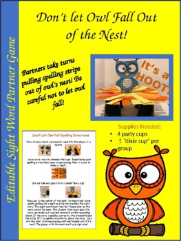 Preview of Sight Word Game- Don't Let Owl Fall Out of the Nest!