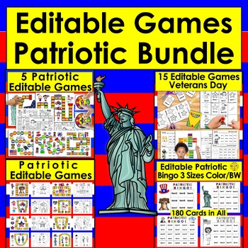 Patriotic Editable Sight Word Games BUNDLE Auto Fill From ANY LIST
