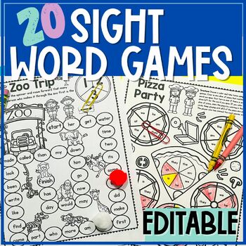 Preview of Editable Sight Word Games {Auto-Fill 20 Games!} {Editable Board Game Templates}
