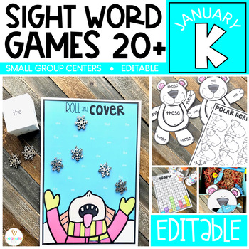 Preview of Editable Sight Word Games, Printables & Activities January (Snowman, Winter)