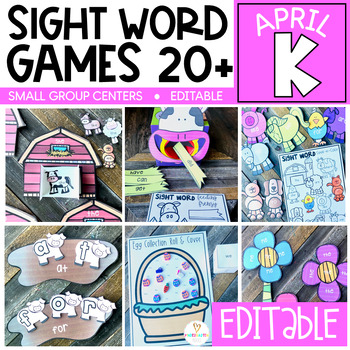Preview of Editable Sight Word Practice Hands-on Games for Kindergarten April | Spring