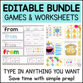 Preview of Editable Sight Word Games and Worksheets Bundle | Editable Word Work Activities