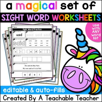 Preview of Editable Sight Word High Frequency Words Worksheets Any List Kinder First Grade