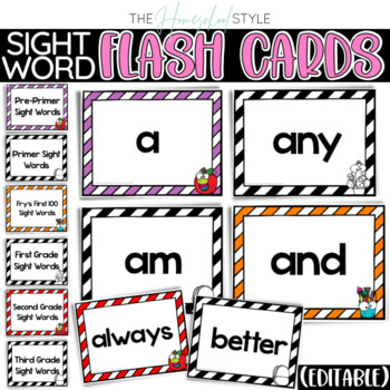 Preview of Editable Sight Word Practice Flash Cards